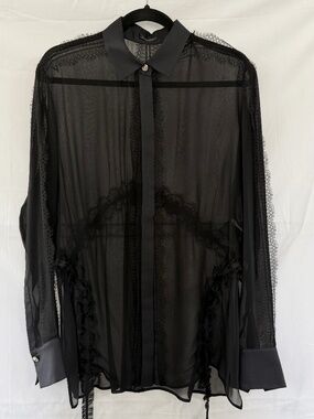 Archival Gianni Versace S/S 1994 Sheer Silk Chiffon & Lace Blouse, Size IT 46
